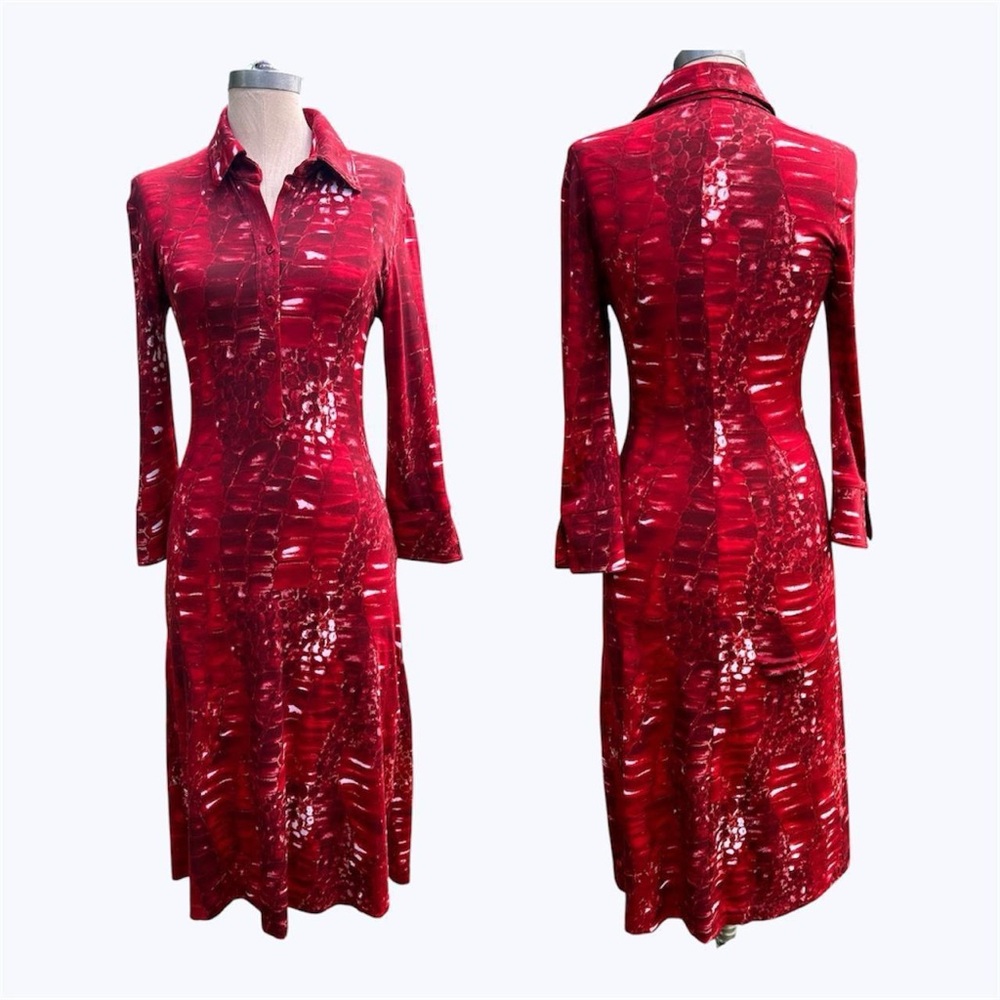 SOLD Vintage Betsey Johnson New York Size P Red Snakeskin Dress